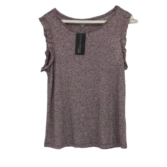 Silver Icing Jacqueline de  Yong Purple marled frilled cap sleeve NWT tee small - Picture 1 of 14